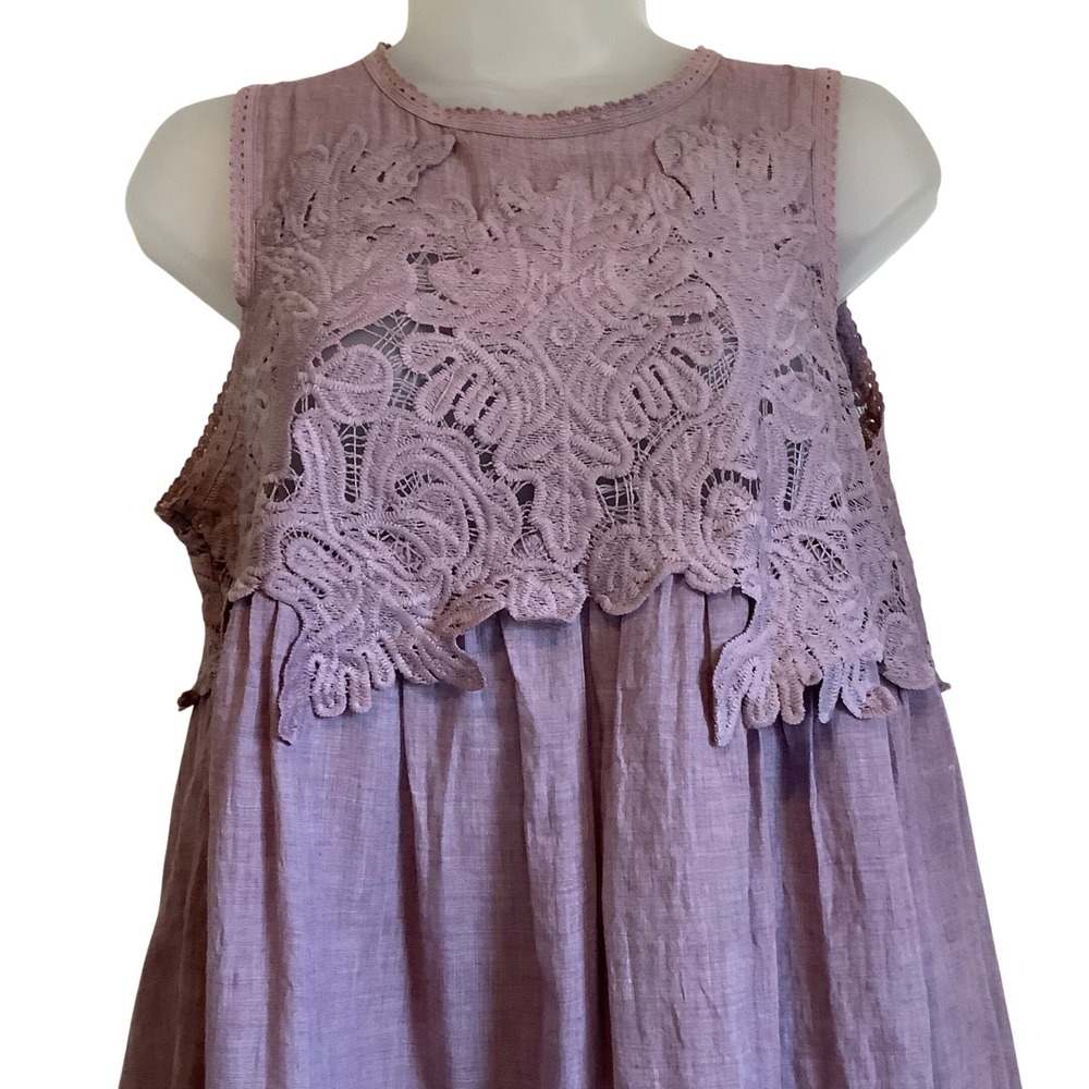 Umgee Womens Mauve Purple Lace Crochet Boho Gauze Tiered Ruffle Mini Dress Med. - Picture 2 of 9